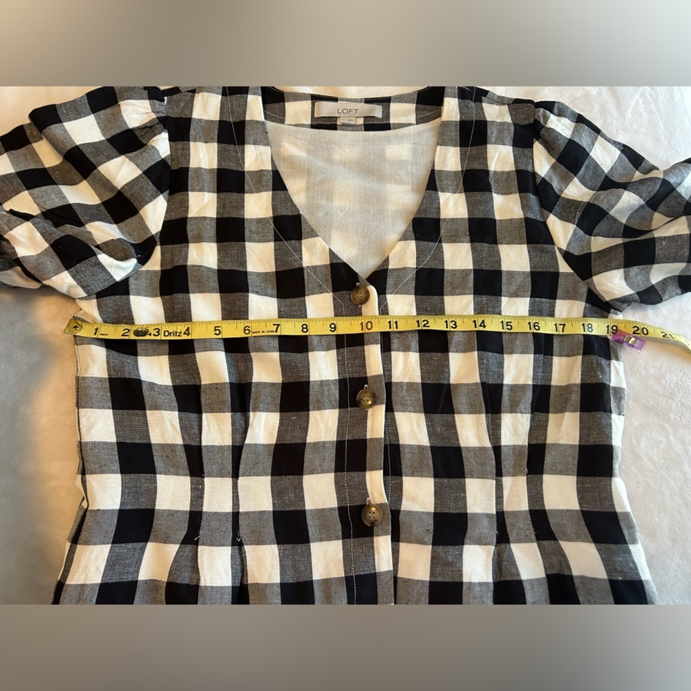 LOFT Black and White Plaid Midi Dress V Neck sz10 - Picture 10 of 11